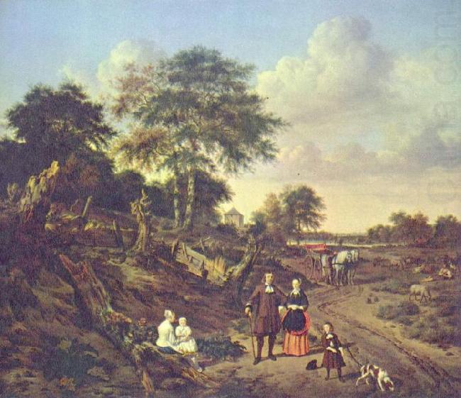 Portrait of a couple with two children and a nursemaid in a landscape, Esaias Van de Velde